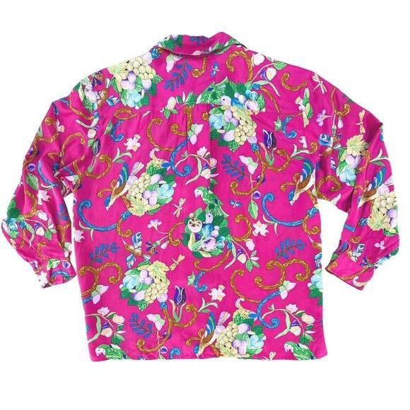 VTG Diane Von Furstenberg XL 100% Silk Button Up Blouse Floral Tropical Resort - Picture 4 of 16